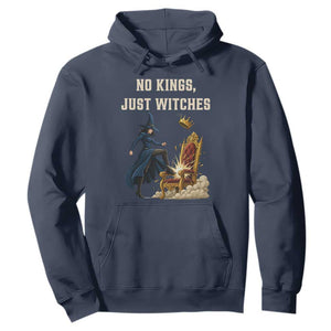 No Kings Just Witches Hoodie Feminist Witch Kicking Throne Protest TS02 Navy Print Your Wear