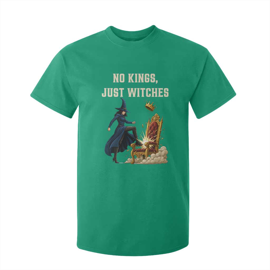 No Kings Just Witches T Shirt For Kid Feminist Witch Kicking Throne Protest TS02 Irish Green Print Your Wear