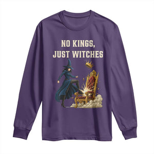 No Kings Just Witches Long Sleeve Shirt Feminist Witch Kicking Throne Protest TS02 Purple Print Your Wear