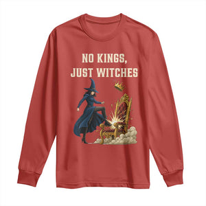 No Kings Just Witches Long Sleeve Shirt Feminist Witch Kicking Throne Protest TS02 Red Print Your Wear