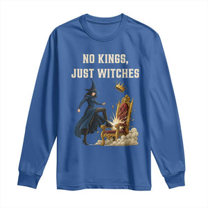 No Kings Just Witches Long Sleeve Shirt Feminist Witch Kicking Throne Protest TS02 Royal Blue Print Your Wear