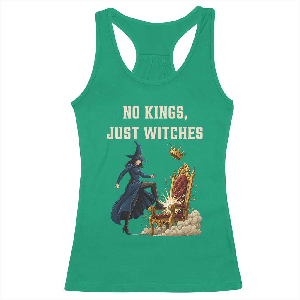 No Kings Just Witches Racerback Tank Top Feminist Witch Kicking Throne Protest TS02 Irish Green Print Your Wear