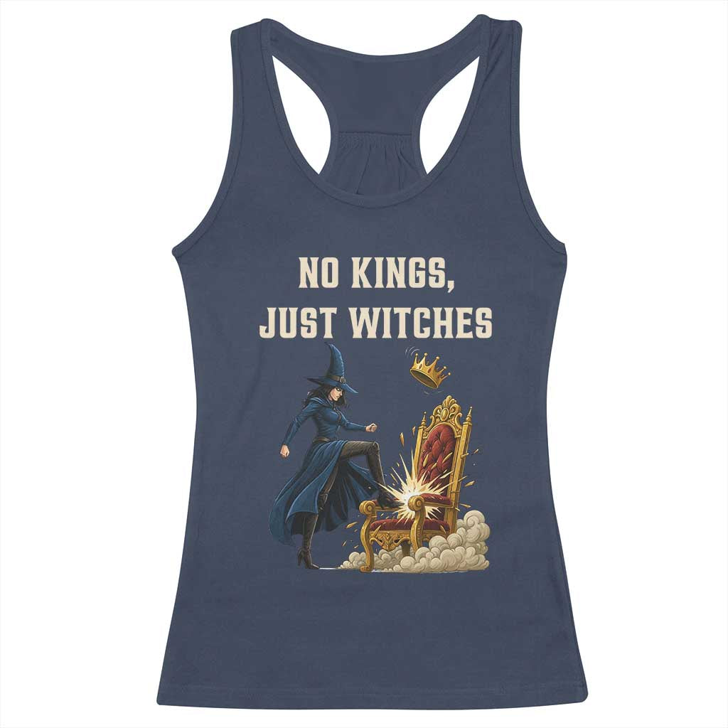 No Kings Just Witches Racerback Tank Top Feminist Witch Kicking Throne Protest TS02 Navy Print Your Wear