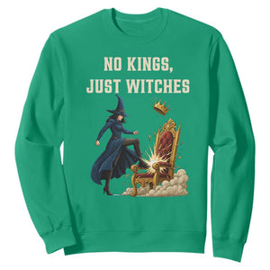 No Kings Just Witches Sweatshirt Feminist Witch Kicking Throne Protest TS02 Irish Green Print Your Wear