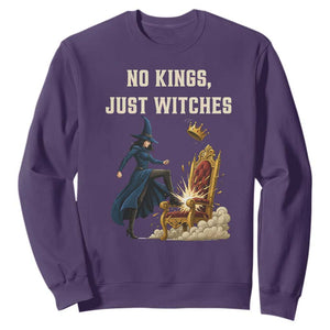 No Kings Just Witches Sweatshirt Feminist Witch Kicking Throne Protest TS02 Purple Print Your Wear