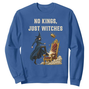 No Kings Just Witches Sweatshirt Feminist Witch Kicking Throne Protest TS02 Royal Blue Print Your Wear