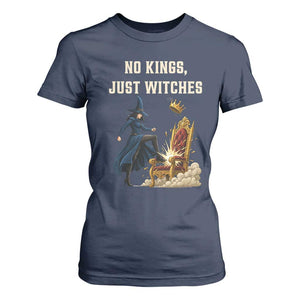 No Kings Just Witches T Shirt For Women Feminist Witch Kicking Throne Protest TS02 Navy Print Your Wear