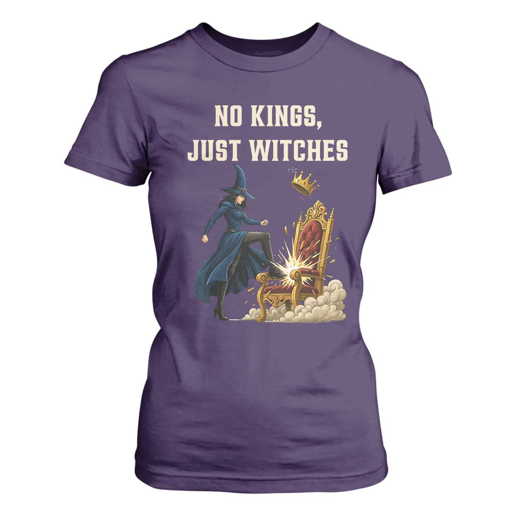 No Kings Just Witches T Shirt For Women Feminist Witch Kicking Throne Protest TS02 Purple Print Your Wear