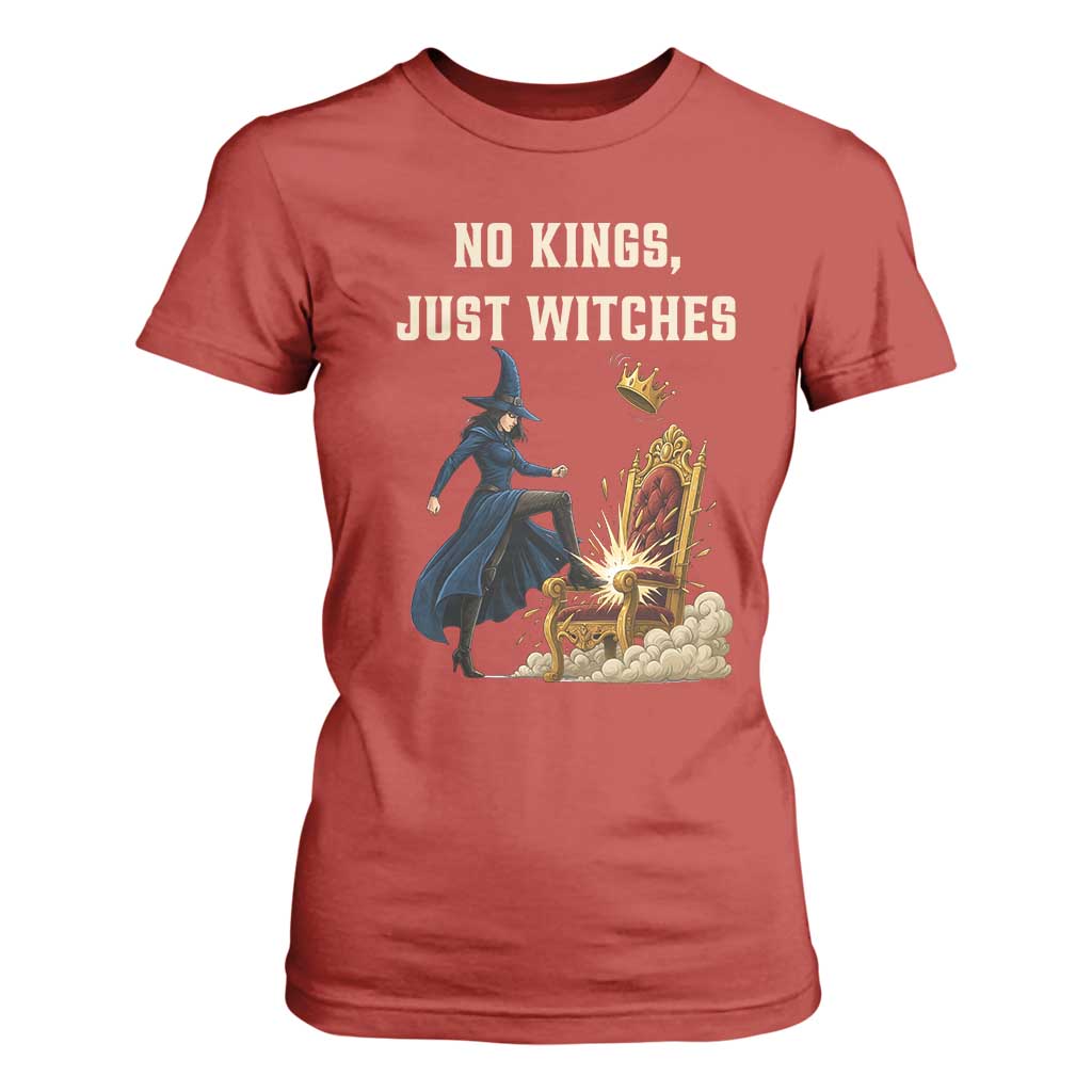 No Kings Just Witches T Shirt For Women Feminist Witch Kicking Throne Protest TS02 Red Print Your Wear