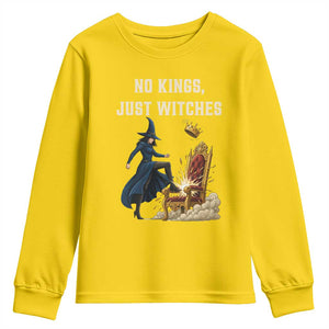 No Kings Just Witches Youth Sweatshirt Feminist Witch Kicking Throne Protest TS02 Daisy Print Your Wear