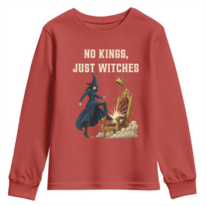No Kings Just Witches Youth Sweatshirt Feminist Witch Kicking Throne Protest TS02 Red Print Your Wear