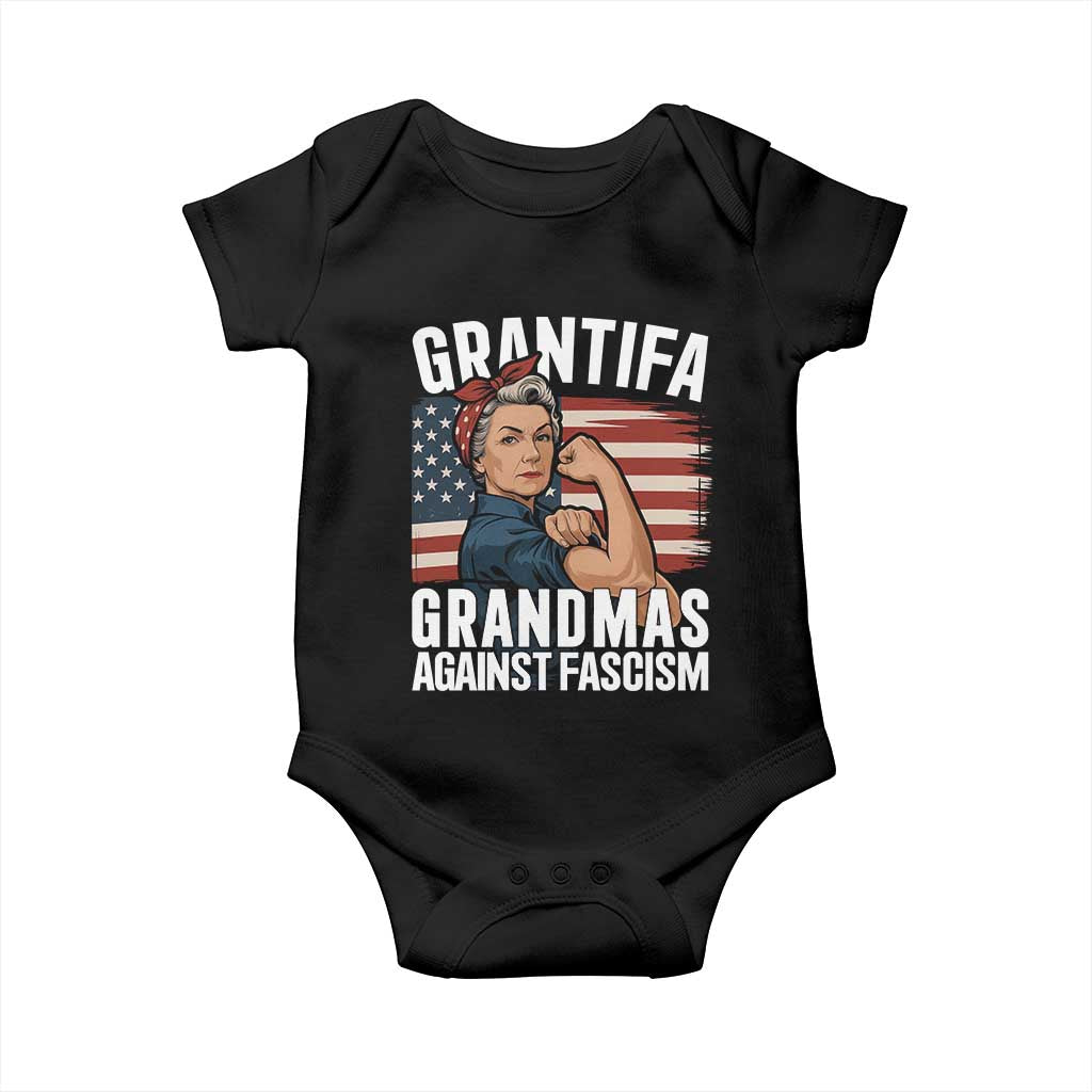 Patriotic Grantifa Baby Onesie Grandmas Against Fascism Protest American Flag TS02 Black Print Your Wear