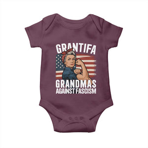 Patriotic Grantifa Baby Onesie Grandmas Against Fascism Protest American Flag TS02 Maroon Print Your Wear