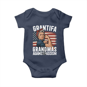 Patriotic Grantifa Baby Onesie Grandmas Against Fascism Protest American Flag TS02 Navy Print Your Wear