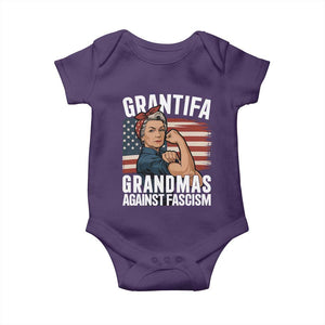 Patriotic Grantifa Baby Onesie Grandmas Against Fascism Protest American Flag TS02 Purple Print Your Wear