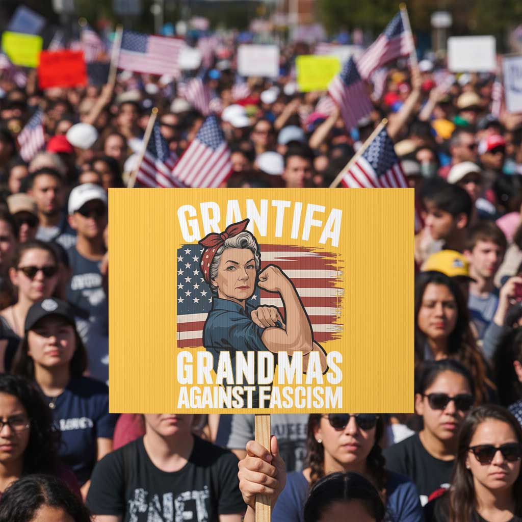 Patriotic Grantifa Protest Sign Grandmas Against Fascism Protest American Flag TS02 Horizontal 18