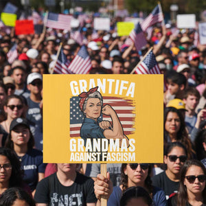 Patriotic Grantifa Protest Sign Grandmas Against Fascism Protest American Flag TS02 Horizontal 18" x 24" Yellow Print Your Wear