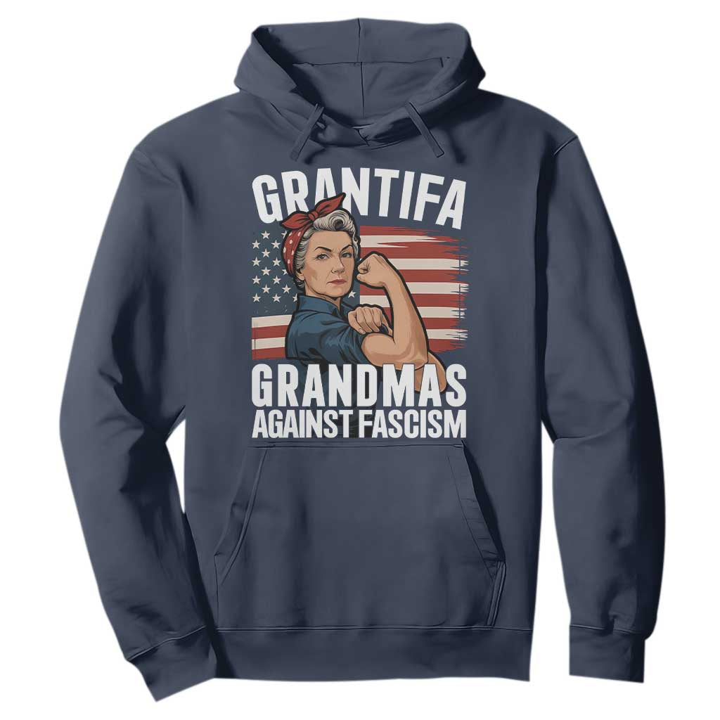Patriotic Grantifa Hoodie - Grandmas Against Fascism Protest American Flag TS02 Navy Print Your Wear