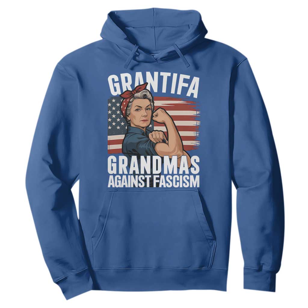 Patriotic Grantifa Hoodie - Grandmas Against Fascism Protest American Flag TS02 Royal Blue Print Your Wear