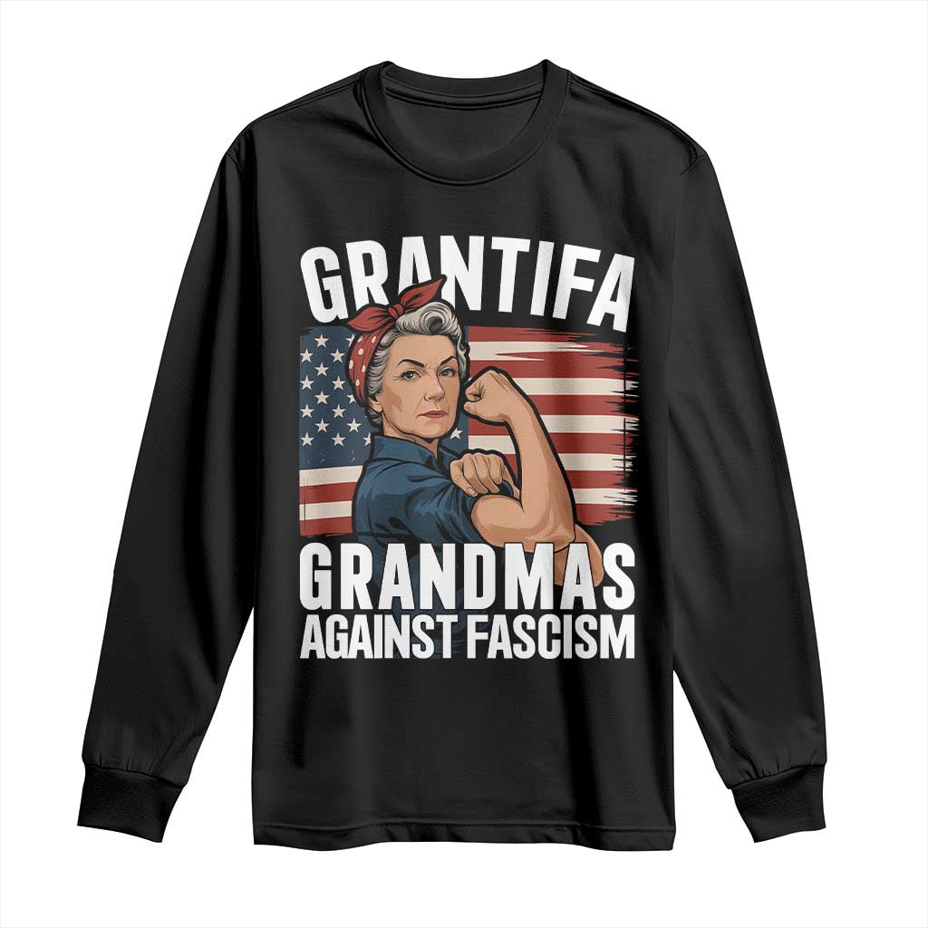 Patriotic Grantifa Long Sleeve Shirt Grandmas Against Fascism Protest American Flag TS02 Black Print Your Wear