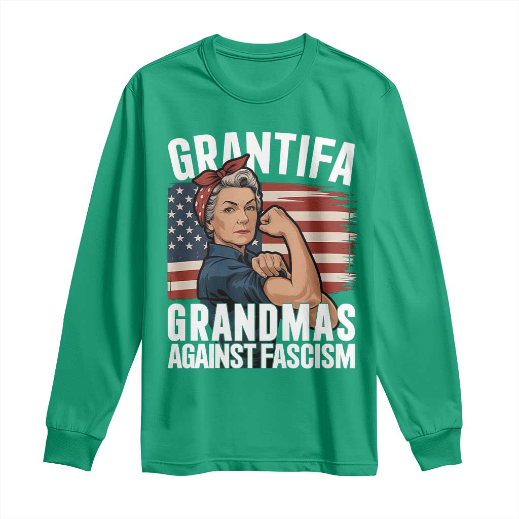 Patriotic Grantifa Long Sleeve Shirt Grandmas Against Fascism Protest American Flag TS02 Irish Green Print Your Wear