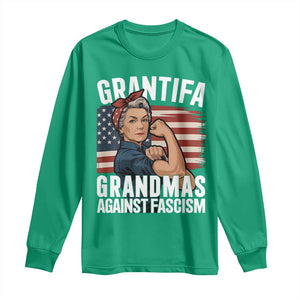 Patriotic Grantifa Long Sleeve Shirt Grandmas Against Fascism Protest American Flag TS02 Irish Green Print Your Wear