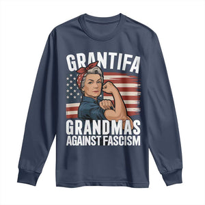 Patriotic Grantifa Long Sleeve Shirt Grandmas Against Fascism Protest American Flag TS02 Navy Print Your Wear