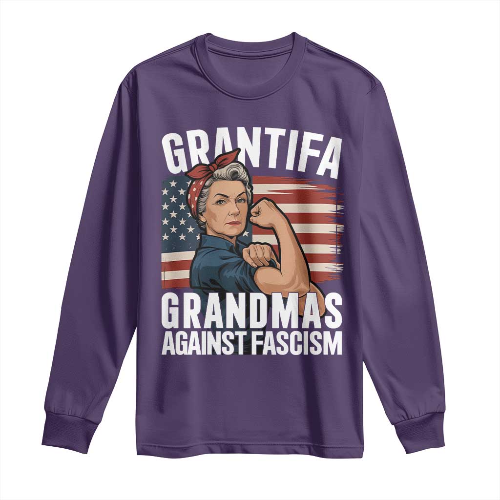 Patriotic Grantifa Long Sleeve Shirt Grandmas Against Fascism Protest American Flag TS02 Purple Print Your Wear