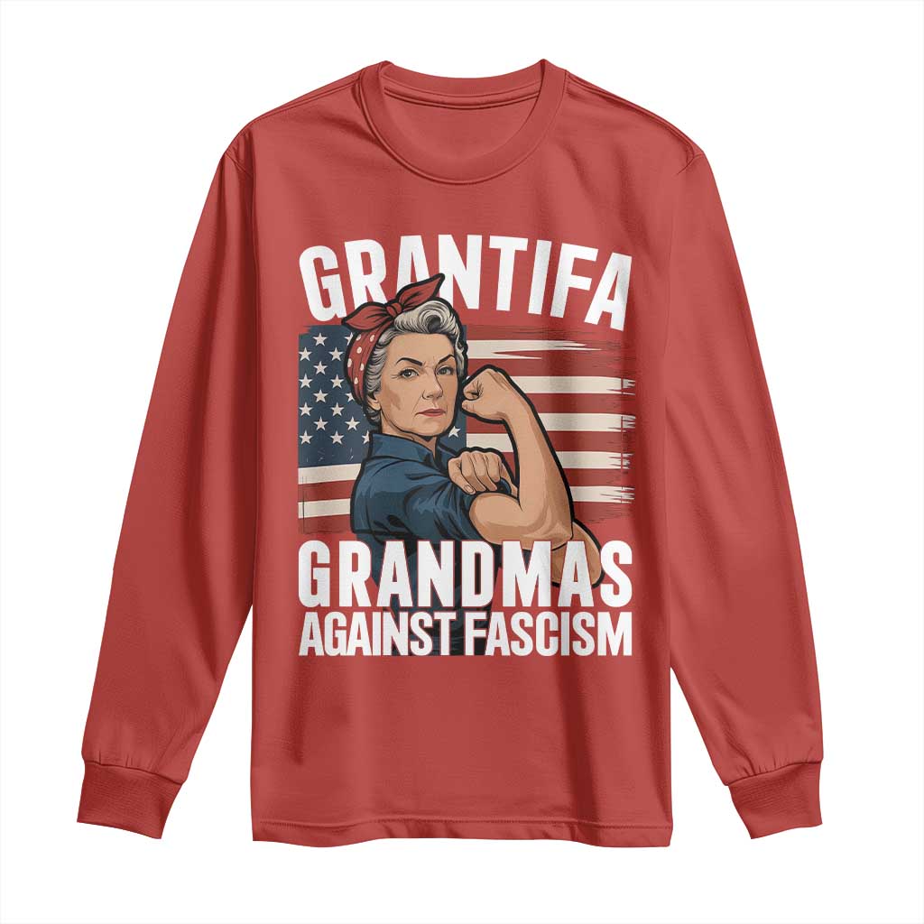 Patriotic Grantifa Long Sleeve Shirt Grandmas Against Fascism Protest American Flag TS02 Red Print Your Wear