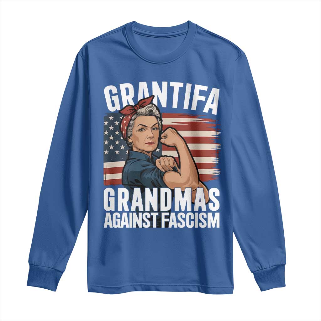 Patriotic Grantifa Long Sleeve Shirt Grandmas Against Fascism Protest American Flag TS02 Royal Blue Print Your Wear