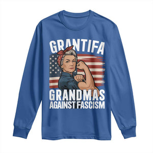 Patriotic Grantifa Long Sleeve Shirt Grandmas Against Fascism Protest American Flag TS02 Royal Blue Print Your Wear