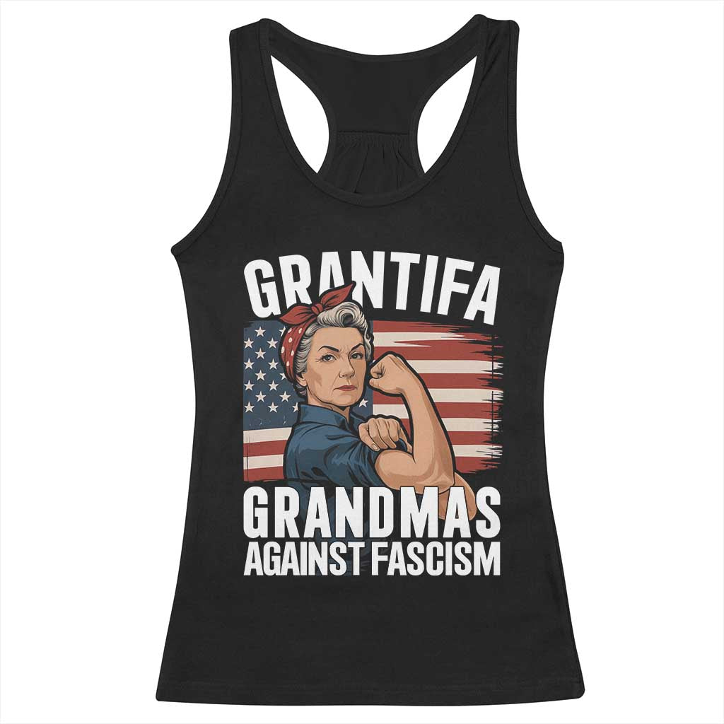Patriotic Grantifa Racerback Tank Top Grandmas Against Fascism Protest American Flag TS02 Black Print Your Wear