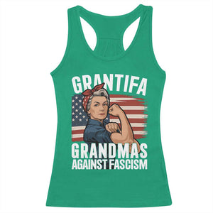 Patriotic Grantifa Racerback Tank Top Grandmas Against Fascism Protest American Flag TS02 Irish Green Print Your Wear