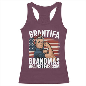 Patriotic Grantifa Racerback Tank Top Grandmas Against Fascism Protest American Flag TS02 Maroon Print Your Wear