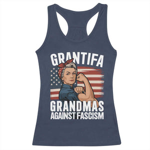 Patriotic Grantifa Racerback Tank Top Grandmas Against Fascism Protest American Flag TS02 Navy Print Your Wear