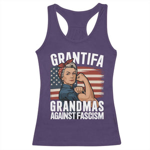 Patriotic Grantifa Racerback Tank Top Grandmas Against Fascism Protest American Flag TS02 Purple Print Your Wear