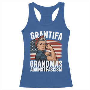 Patriotic Grantifa Racerback Tank Top Grandmas Against Fascism Protest American Flag TS02 Royal Blue Print Your Wear