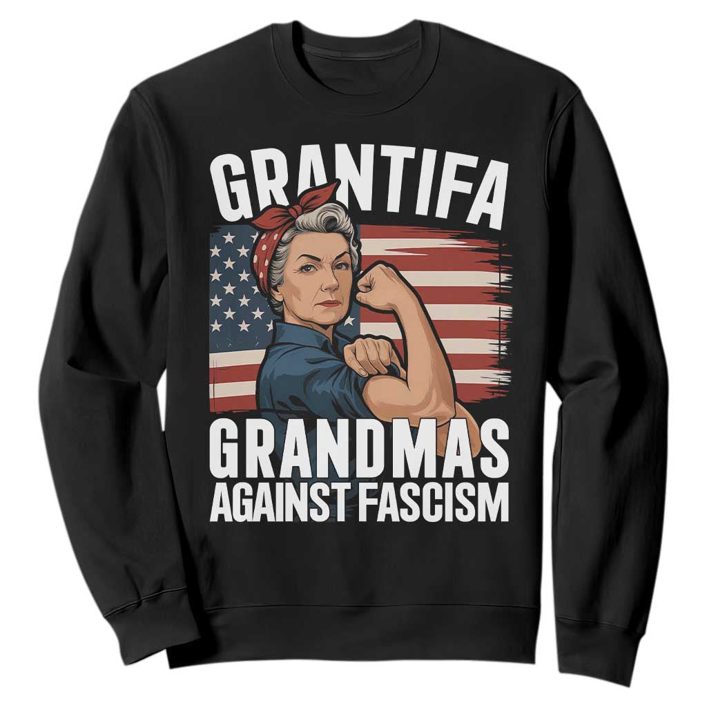 Patriotic Grantifa Sweatshirt Grandmas Against Fascism Protest American Flag TS02 Black Print Your Wear