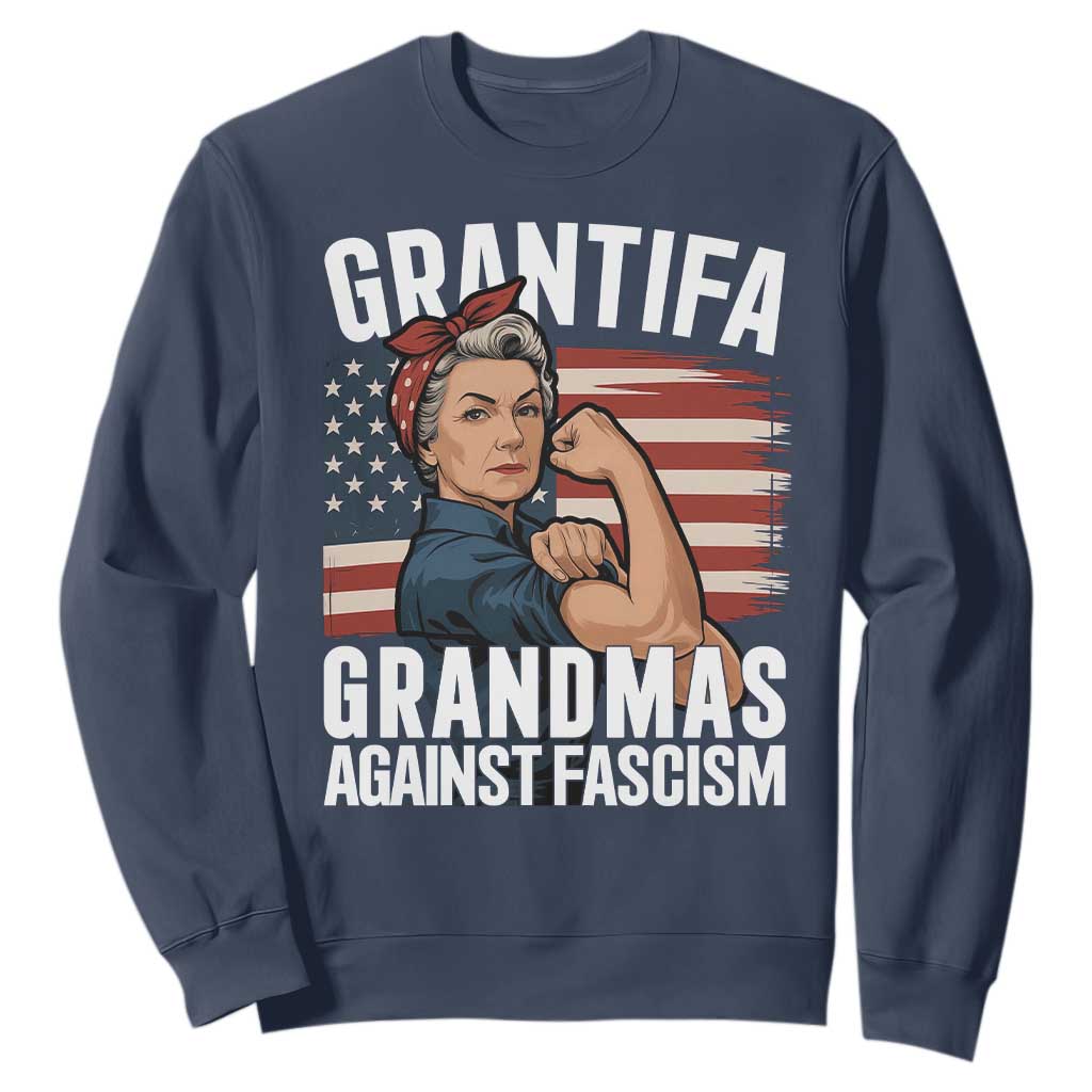 Patriotic Grantifa Sweatshirt Grandmas Against Fascism Protest American Flag TS02 Navy Print Your Wear