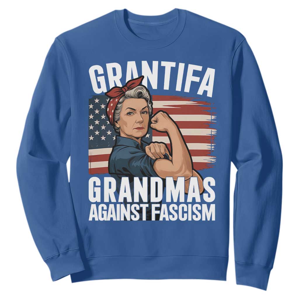 Patriotic Grantifa Sweatshirt Grandmas Against Fascism Protest American Flag TS02 Royal Blue Print Your Wear