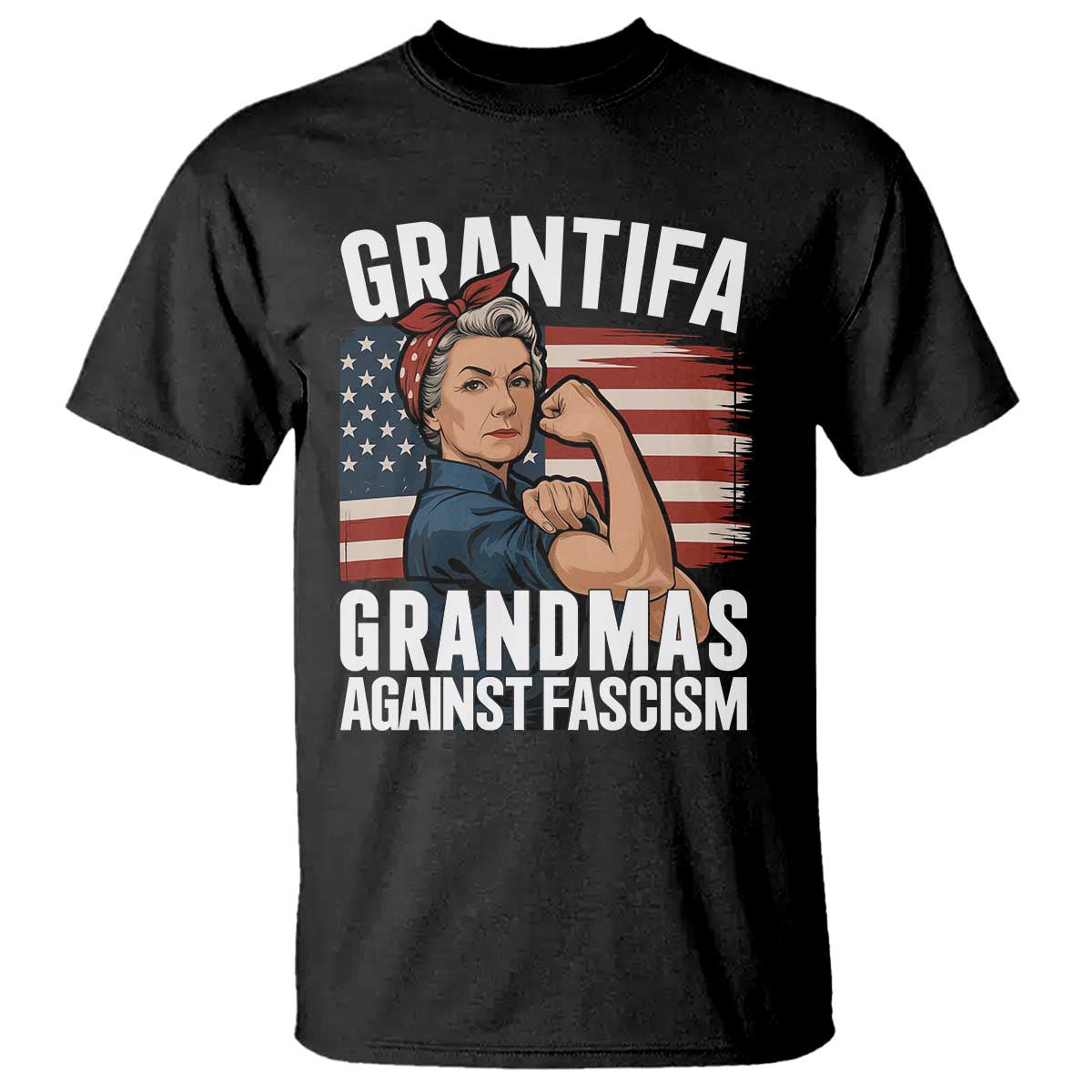Patriotic Grantifa T Shirt - Grandmas Against Fascism Protest American Flag Tee TS02 Black Print Your Wear