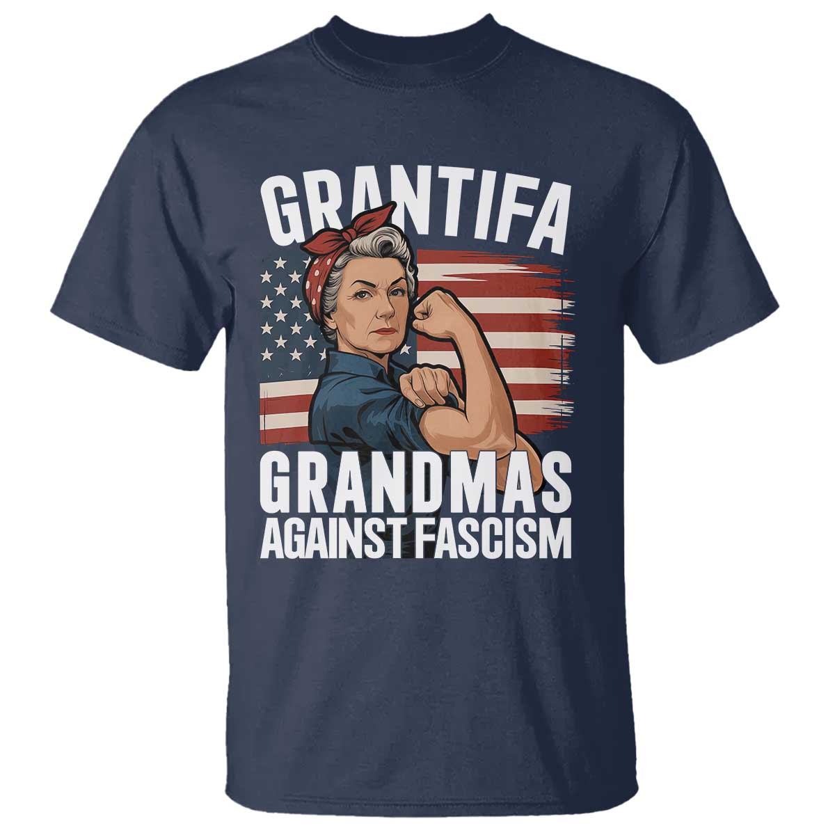 Patriotic Grantifa T Shirt - Grandmas Against Fascism Protest American Flag Tee TS02 Navy Print Your Wear