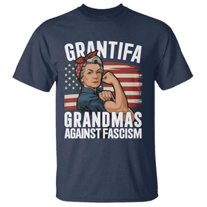 Patriotic Grantifa T Shirt - Grandmas Against Fascism Protest American Flag Tee TS02 Navy Print Your Wear