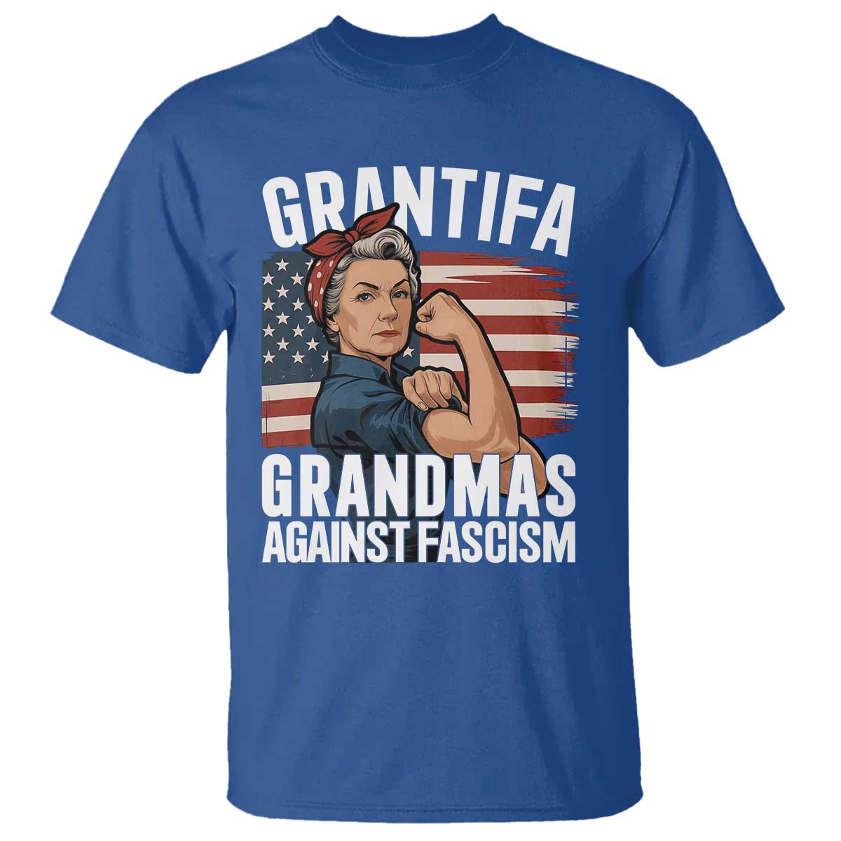 Patriotic Grantifa T Shirt - Grandmas Against Fascism Protest American Flag Tee TS02 Royal Blue Print Your Wear