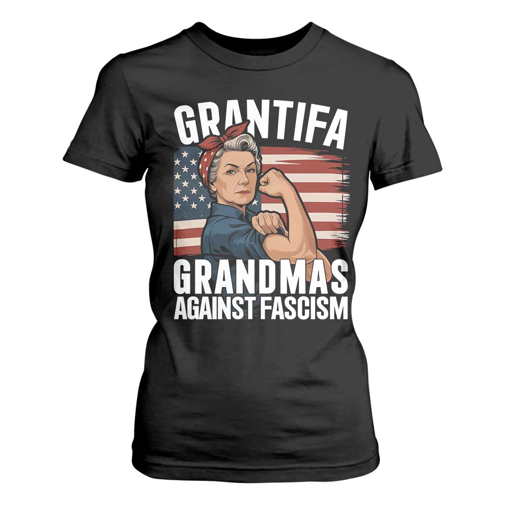 Patriotic Grantifa T Shirt For Women Grandmas Against Fascism Protest American Flag TS02 Black Print Your Wear