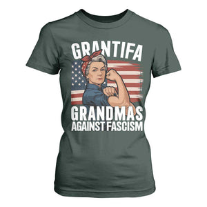 Patriotic Grantifa T Shirt For Women Grandmas Against Fascism Protest American Flag TS02 Dark Forest Green Print Your Wear