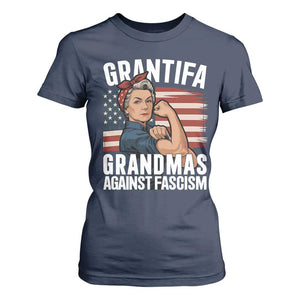 Patriotic Grantifa T Shirt For Women Grandmas Against Fascism Protest American Flag TS02 Navy Print Your Wear