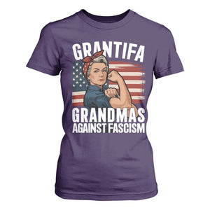 Patriotic Grantifa T Shirt For Women Grandmas Against Fascism Protest American Flag TS02 Purple Print Your Wear