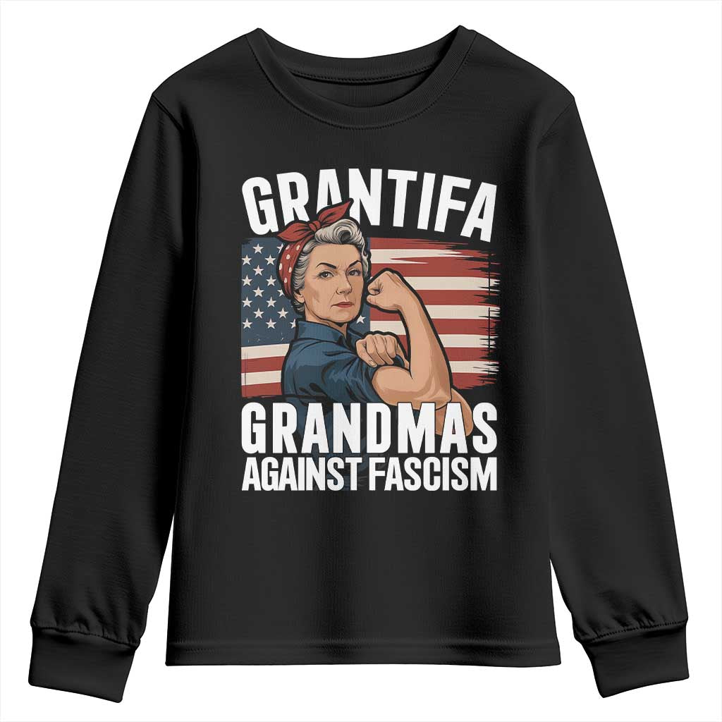 Patriotic Grantifa Youth Sweatshirt Grandmas Against Fascism Protest American Flag TS02 Black Print Your Wear