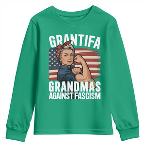 Patriotic Grantifa Youth Sweatshirt Grandmas Against Fascism Protest American Flag TS02 Irish Green Print Your Wear